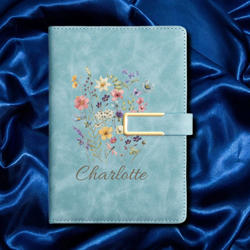 Leatherwork Journal - A5 Floral Monogram Custom Name Faux