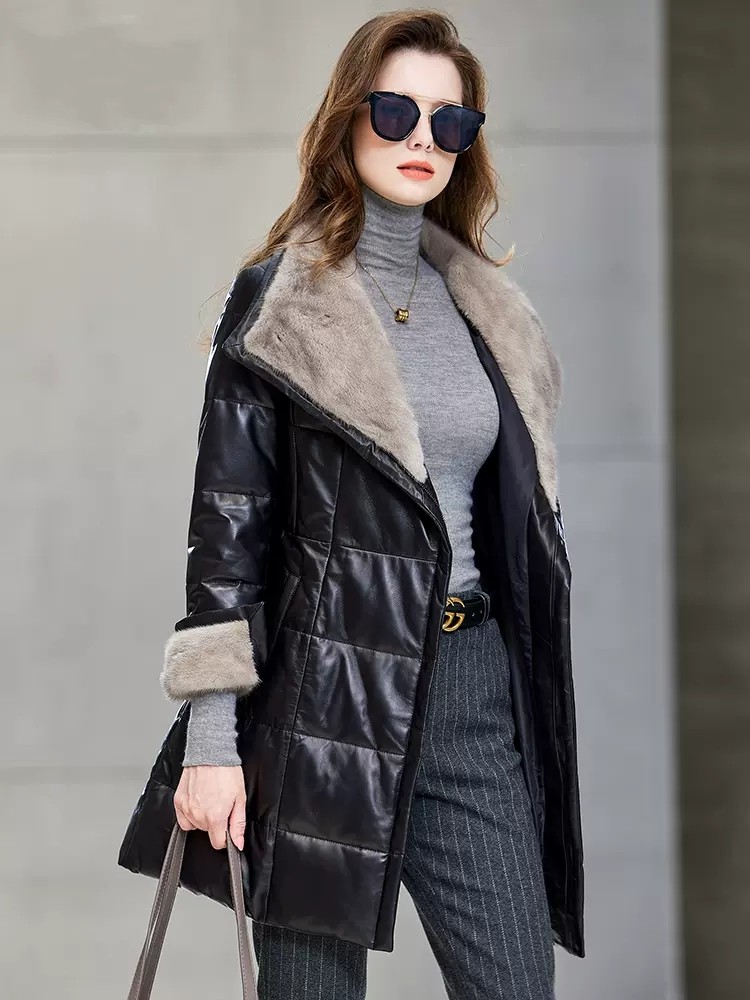 Elegant Ladies Mink Fur Collar - Leather Work Jacket Women'S recensie en prijs