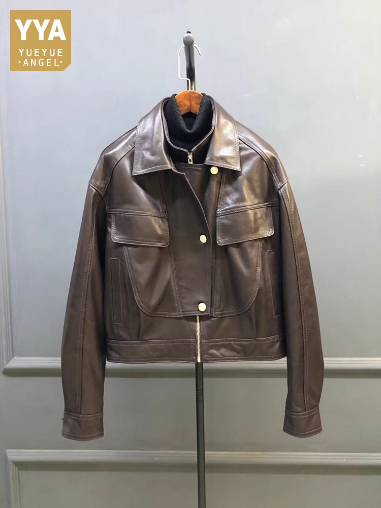 Designer Women Double Collar W - Leather Work Jacket Women'S recensie en prijs