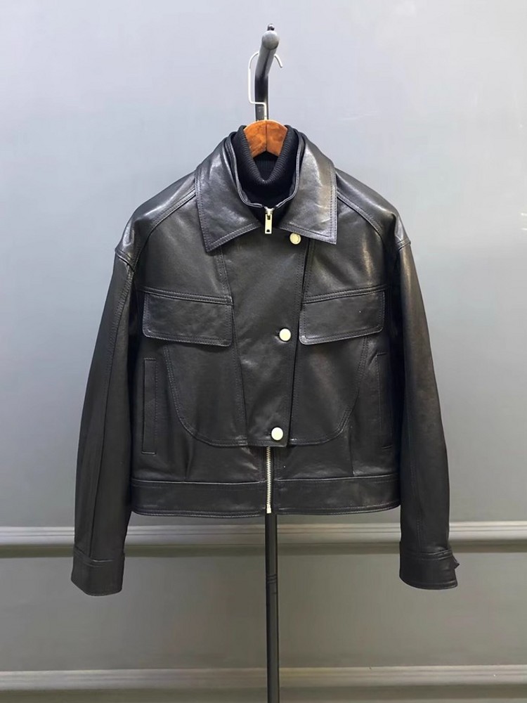Designer Women Double Collar W - Leather Work Jacket Women'S recensie en prijs